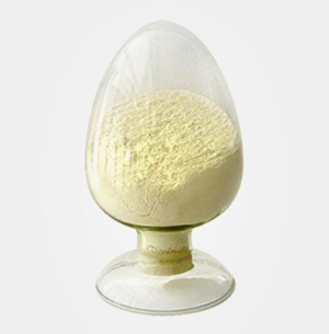 Clear glass apothecary egg on a pedestal filled with pale yellow powder.
