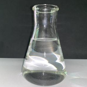 3-Dimethoxymethylsilylpropylamine Erlenmeyer flask partially filled with clear liquid on a white surface, lab setting placebo light background
