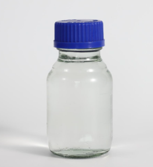 Triethoxypropylsilane Clear liquid in a small glass bottle with a blue screw cap on a white background.